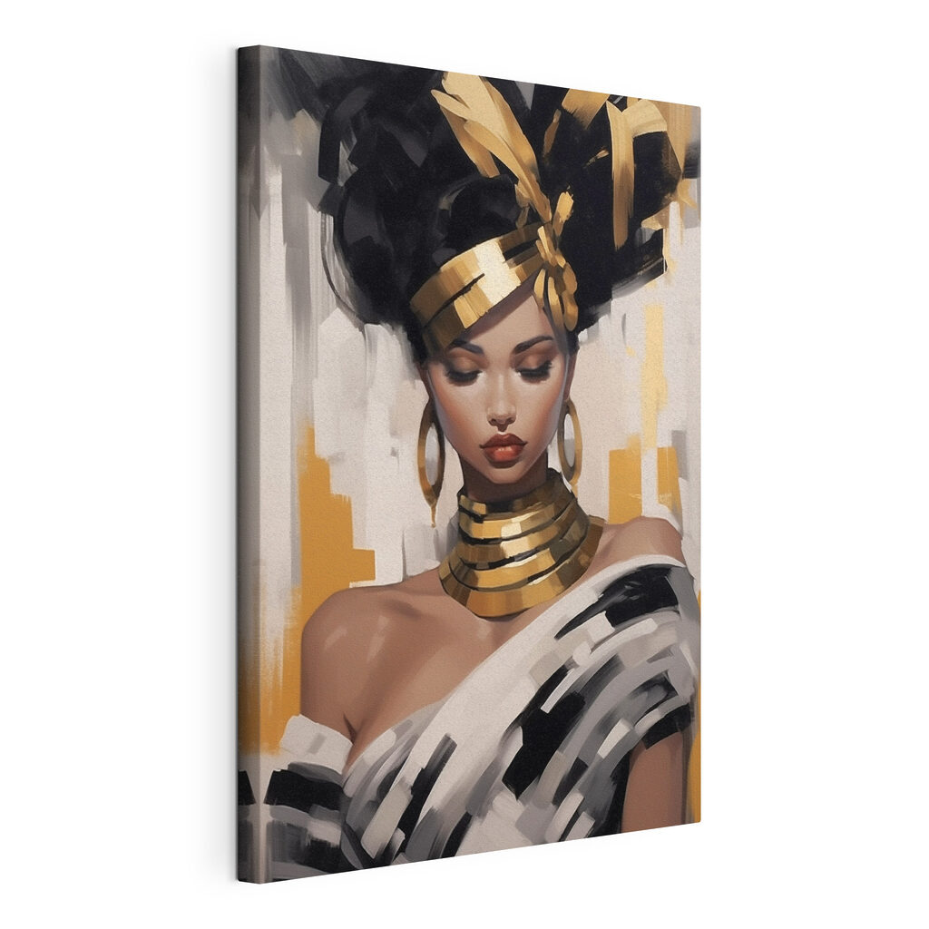 Vrouw met zwartgouden hoofddoek — productweergave