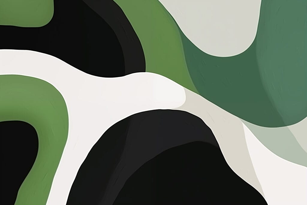 Groene bochten tussen zwartwit — volledig ontwerp