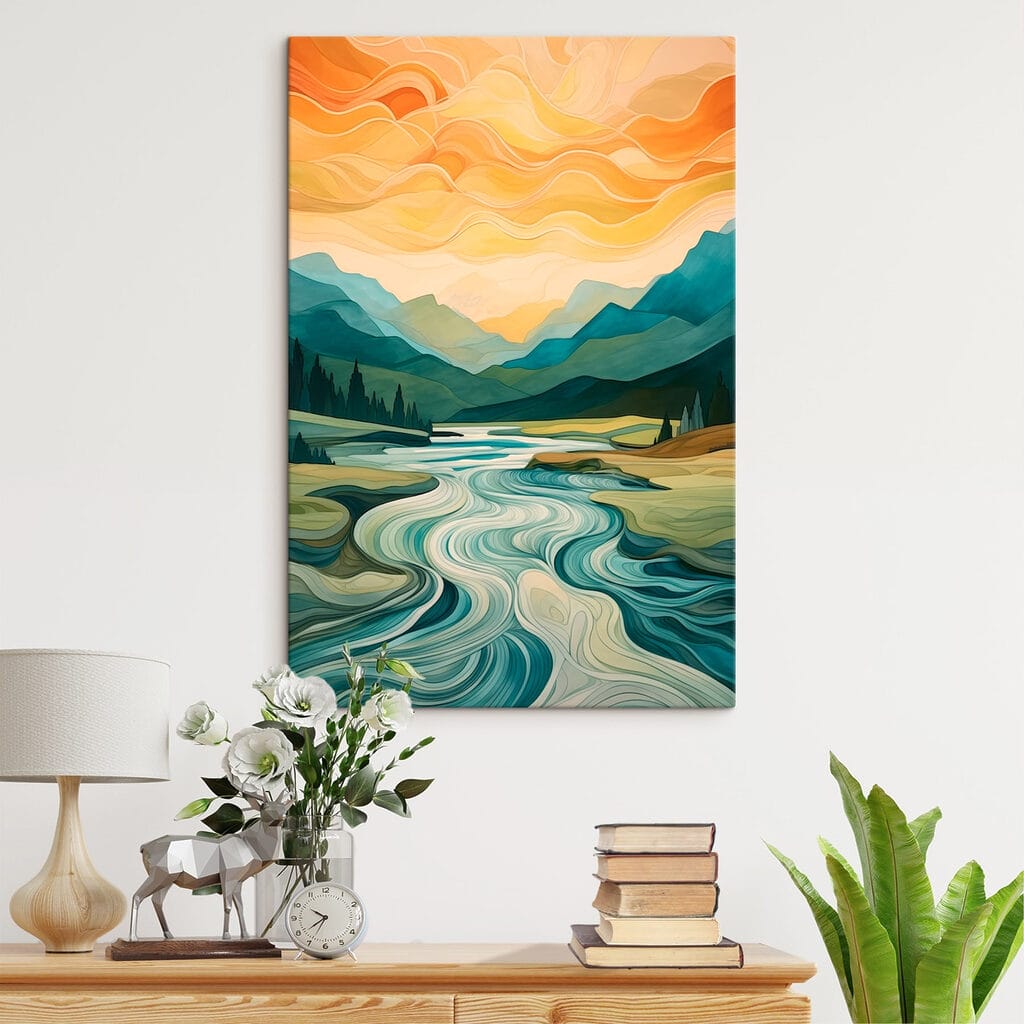 Rivierlijnen onder oranje hemel — interieur 1