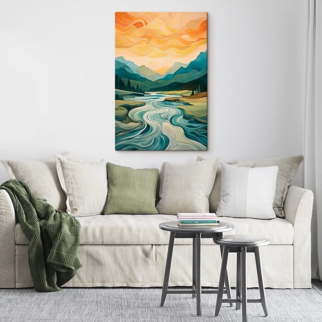 Rivierlijnen onder oranje hemel — interieur 2