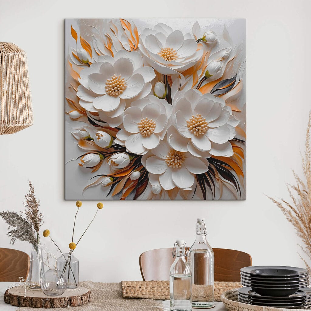 Witte bloemen, vlamvormige bladeren — interieur 3