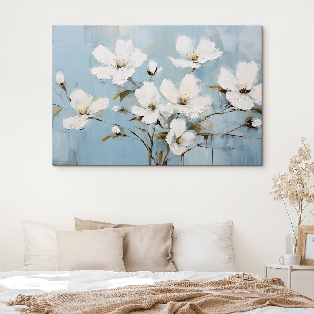 Witte takken op helderblauw — interieur 2