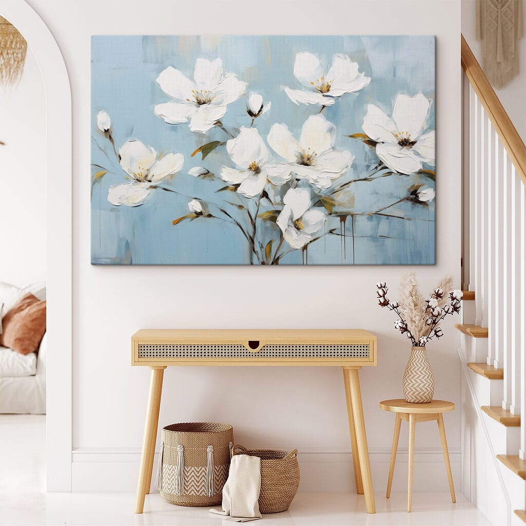 Witte takken op helderblauw — interieur 1