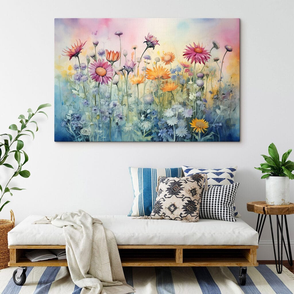 Veldbloemen onder roze ochtendlicht — interieur 1