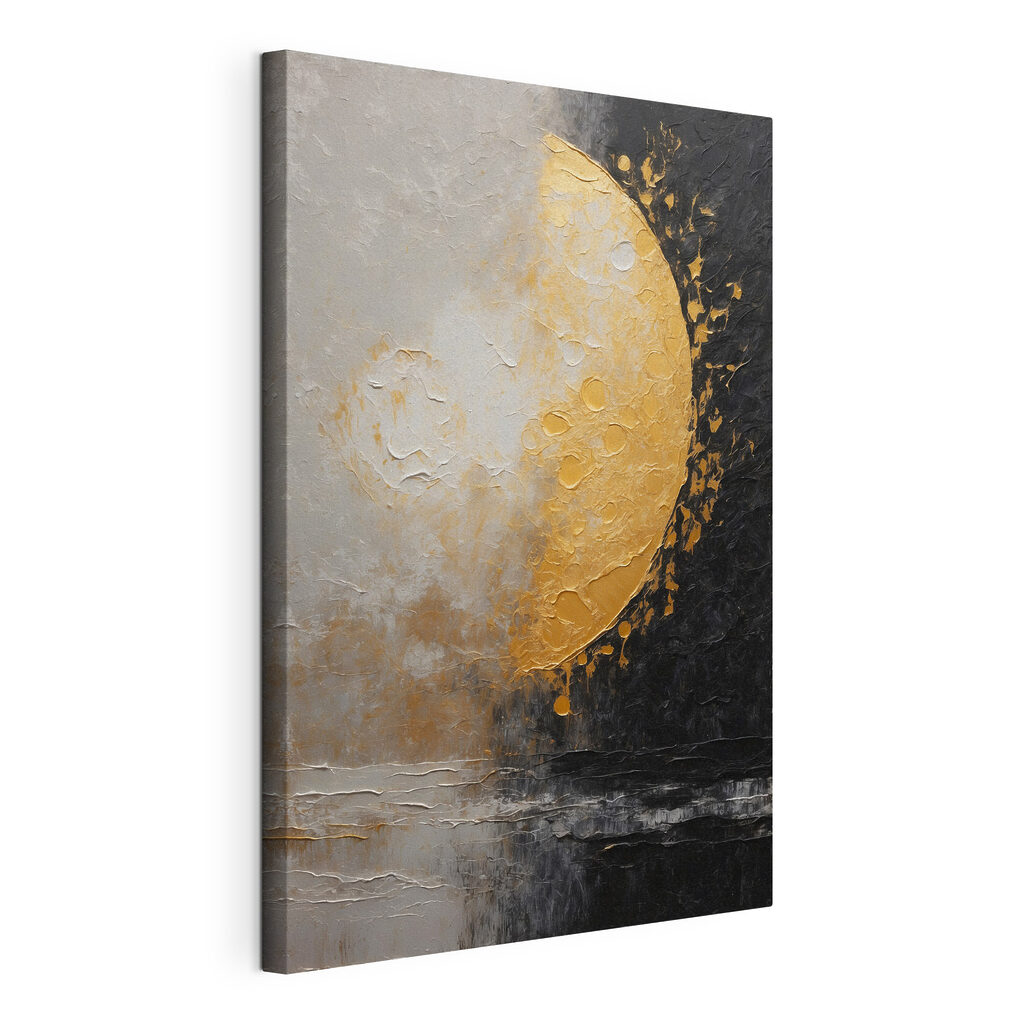 Schilderij van een maan en water, gespannen canvas met doorlopende rand