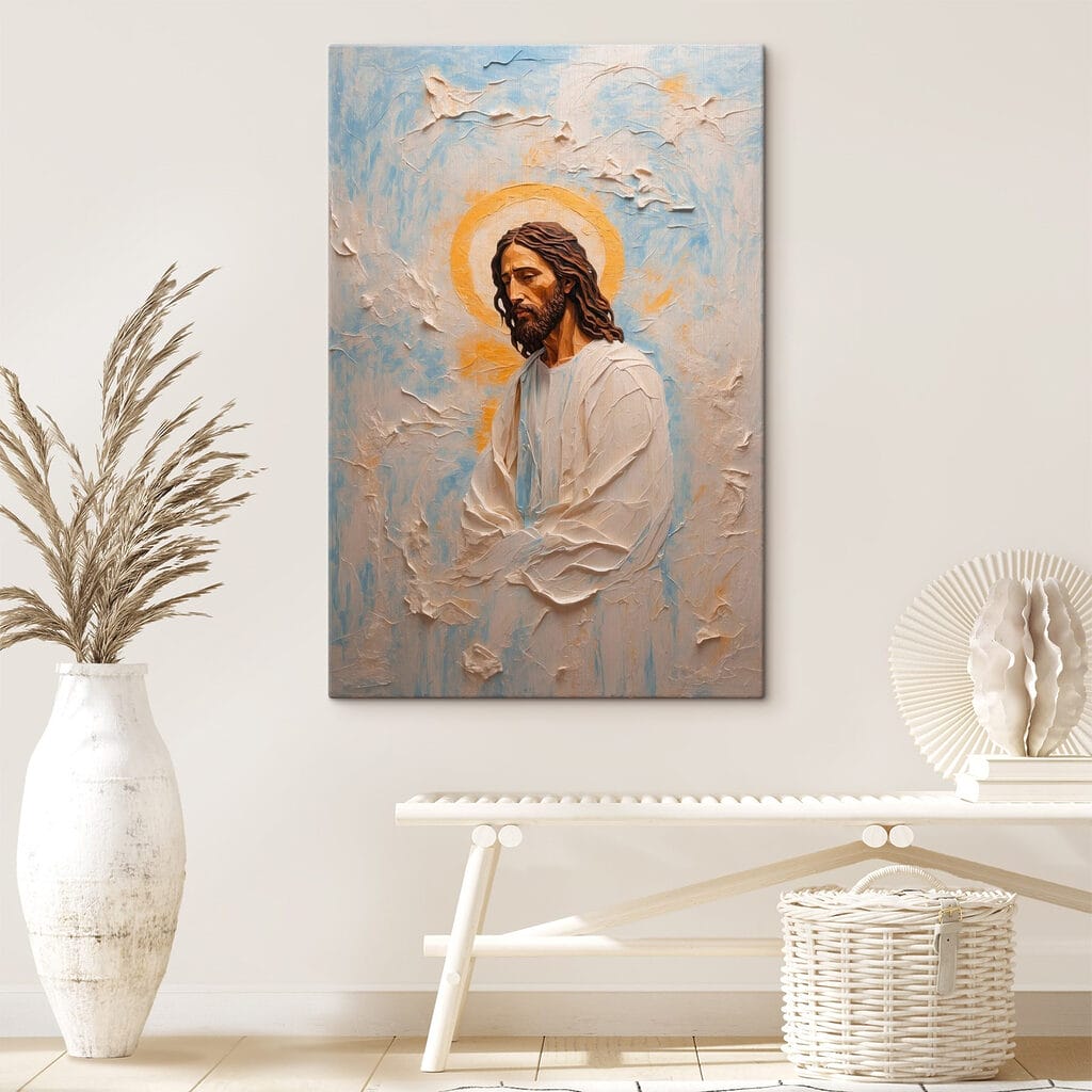 Schilderij van een man met lang haar en een kroon in een interieur