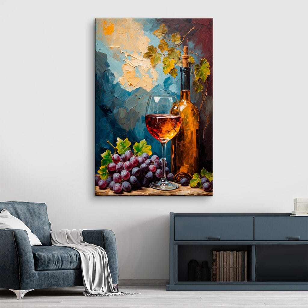 Wijnfles bij paarse druiven — interieur 3