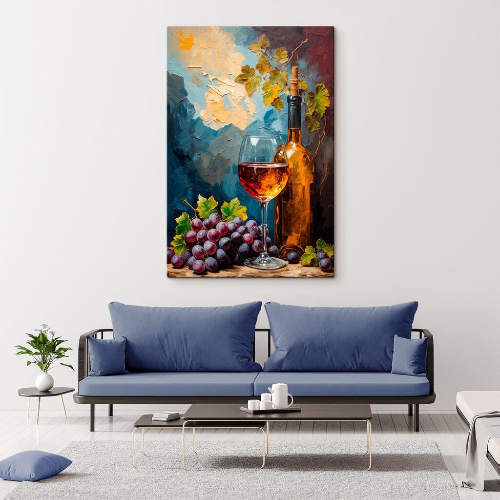Wijnfles bij paarse druiven — interieur 2