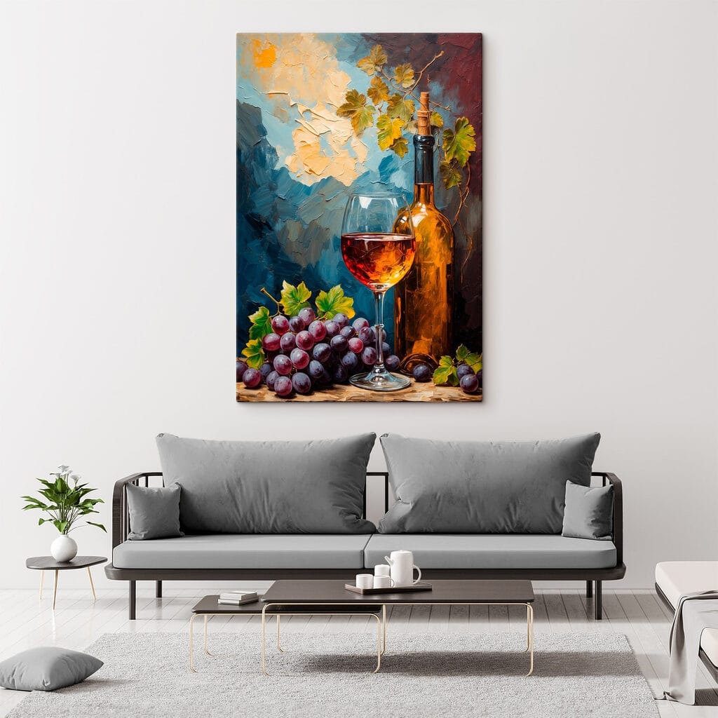 Wijnfles bij paarse druiven — interieur 4
