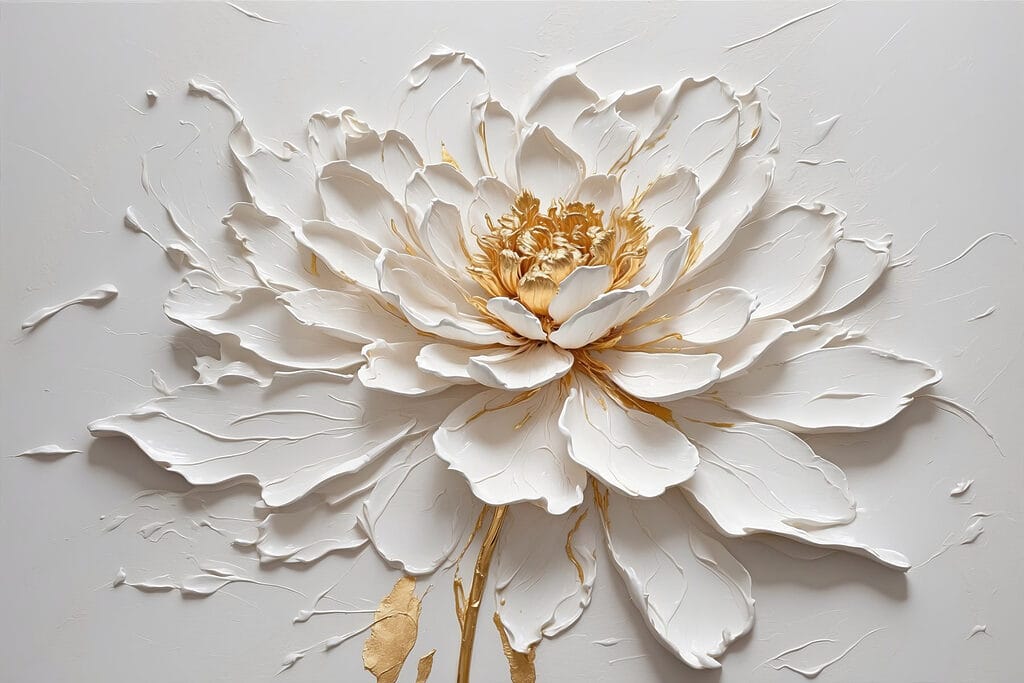 Witte bloem, goudgeel hart — volledig ontwerp
