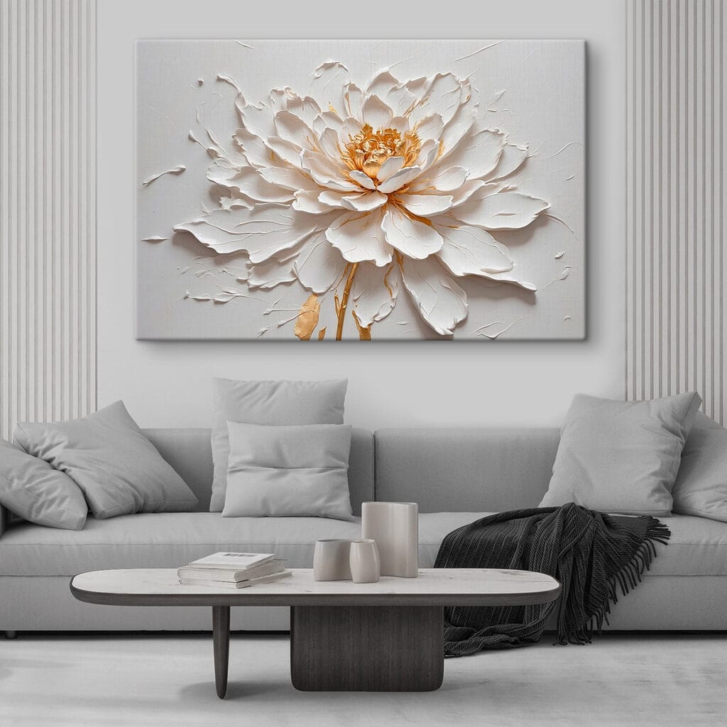 Witte bloem, goudgeel hart — interieur 1