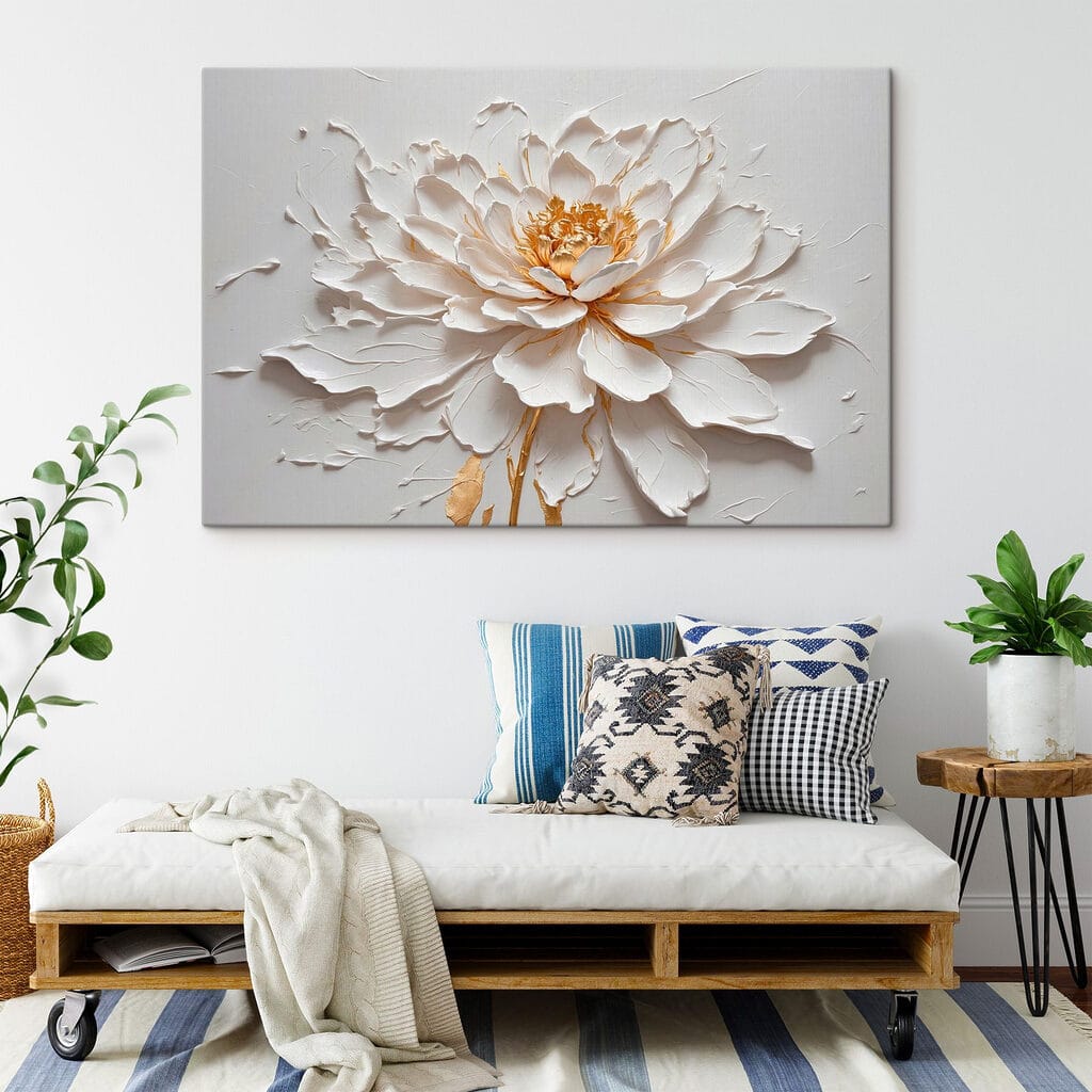 Witte bloem, goudgeel hart — interieur 3