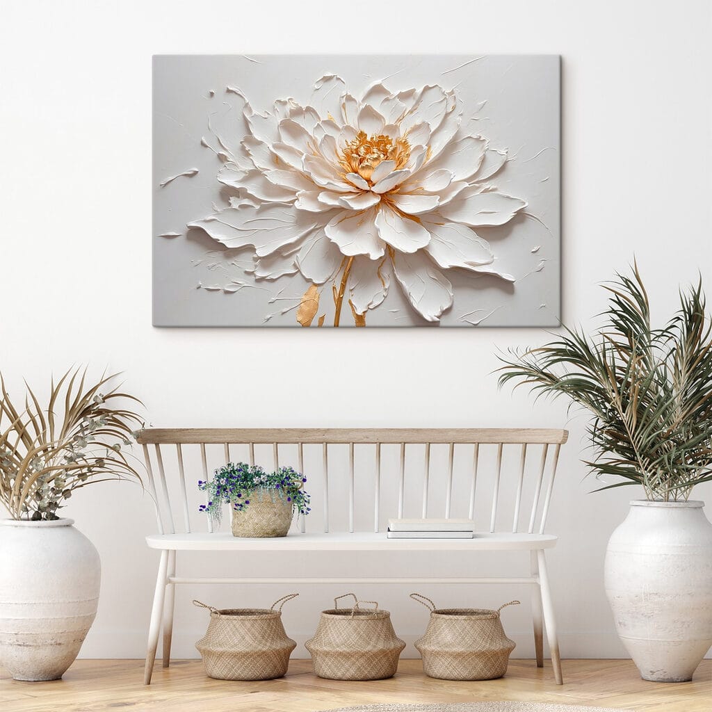 Witte bloem, goudgeel hart — interieur 4