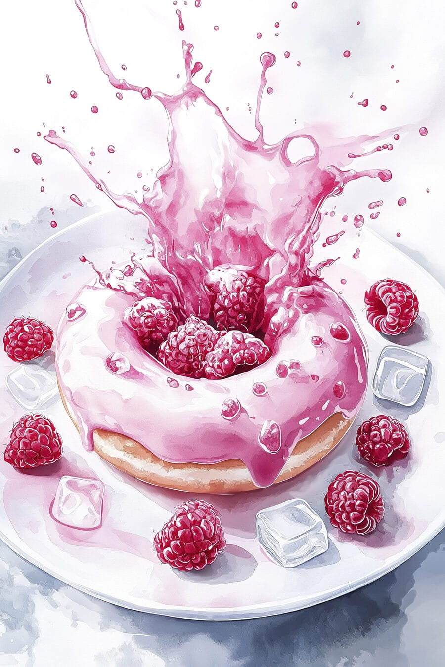 Frambozendonut met roze plons — volledig ontwerp