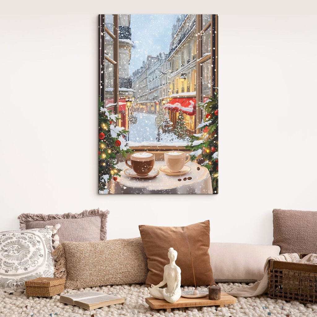 Warme kopjes aan winterraam — interieur 2