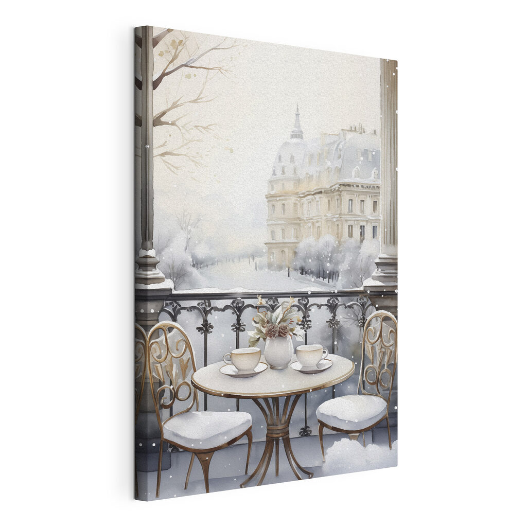 Sneeuwterras met Parijse gevels, gespannen canvas met doorlopende rand
