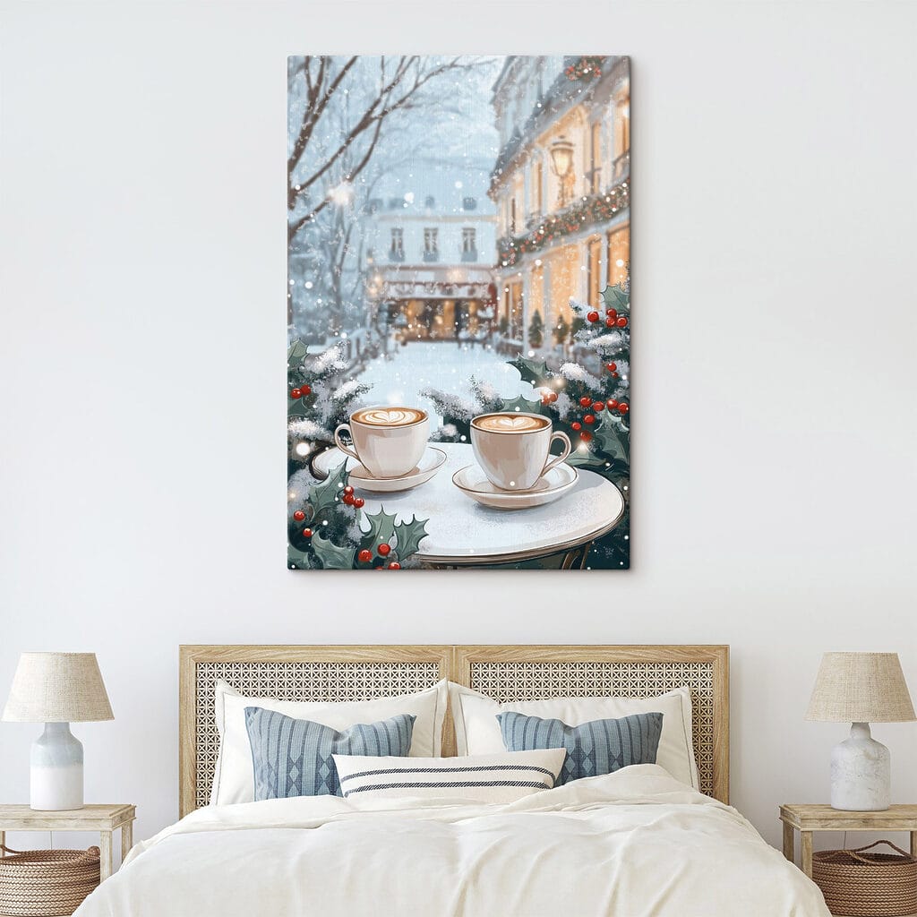 Koffie bij verlichte wintergevels — interieur 1