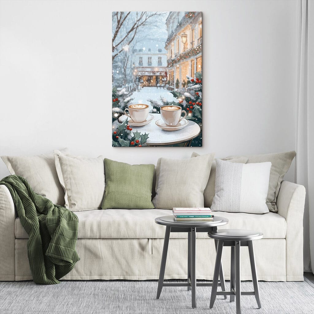Koffie bij verlichte wintergevels — interieur 2