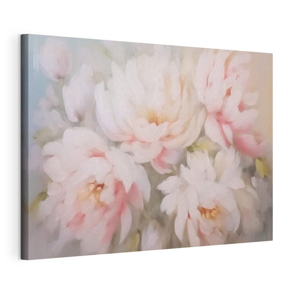 Pioenen in roze waas, gespannen canvas met doorlopende rand