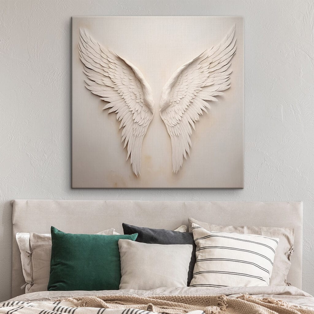 Paar witte vleugels in een interieur