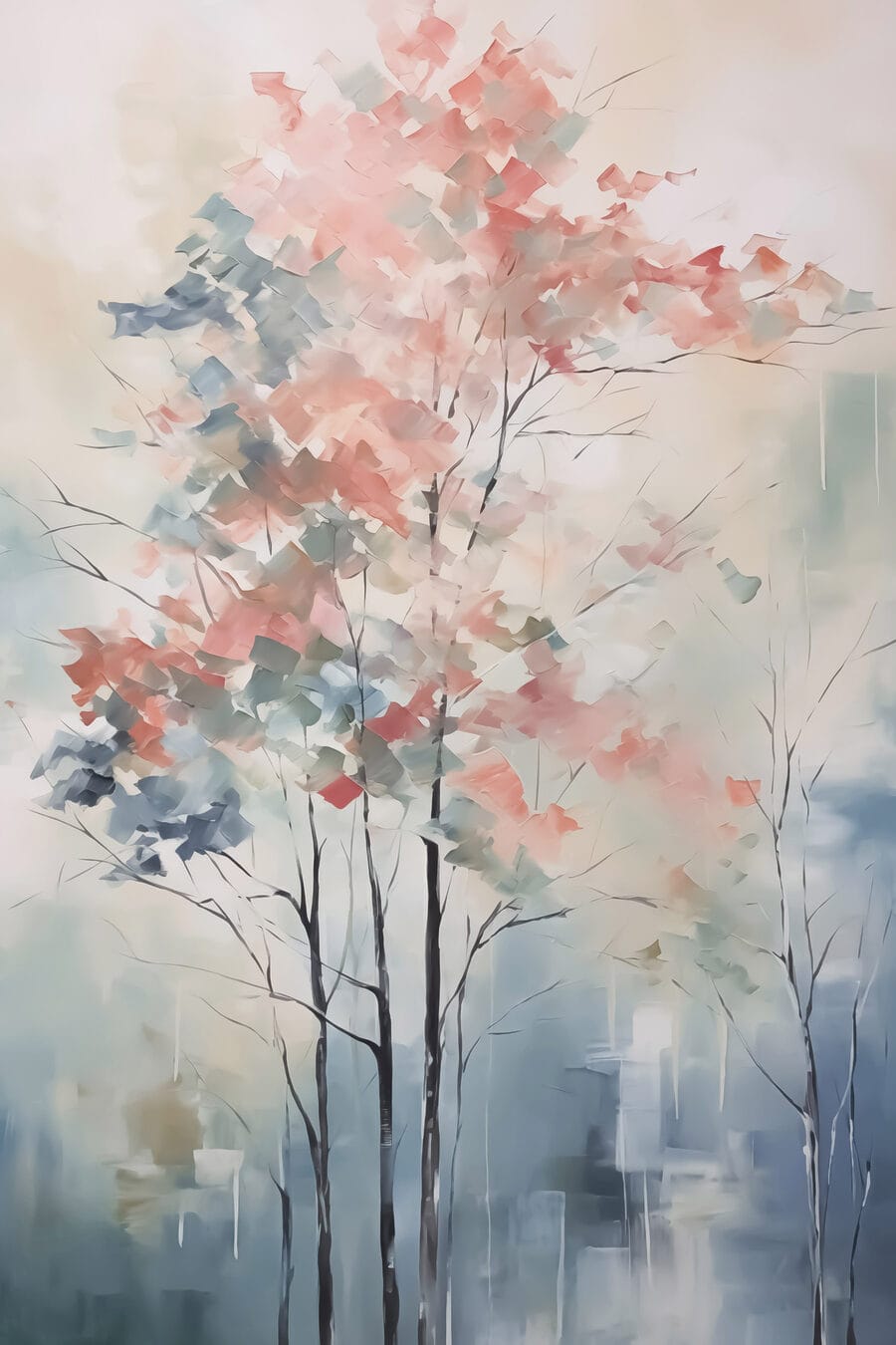 Roze boompjes in nevel — volledig ontwerp