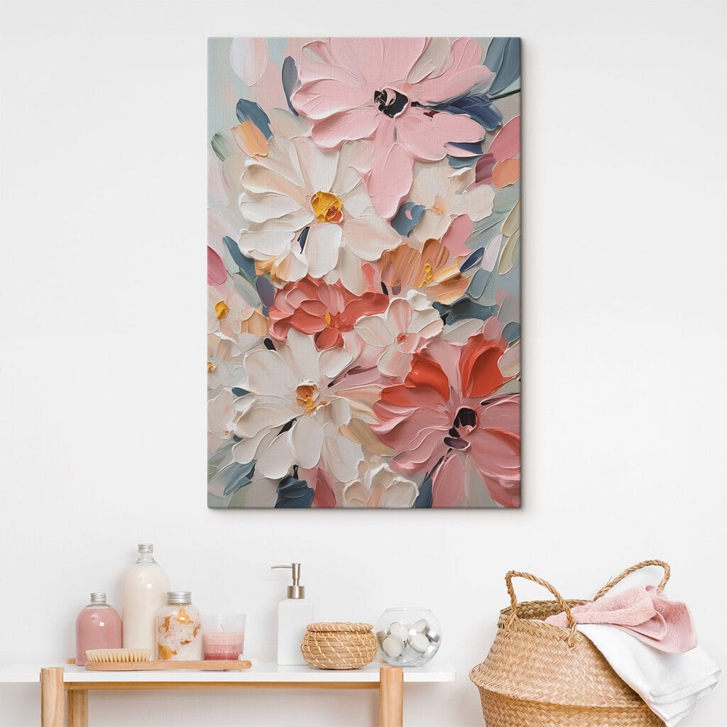 Roze bloemen in kleurvlakken — interieur 1