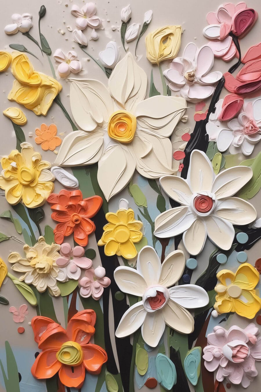 Vrolijke bloemen op donkergrijs — volledig ontwerp
