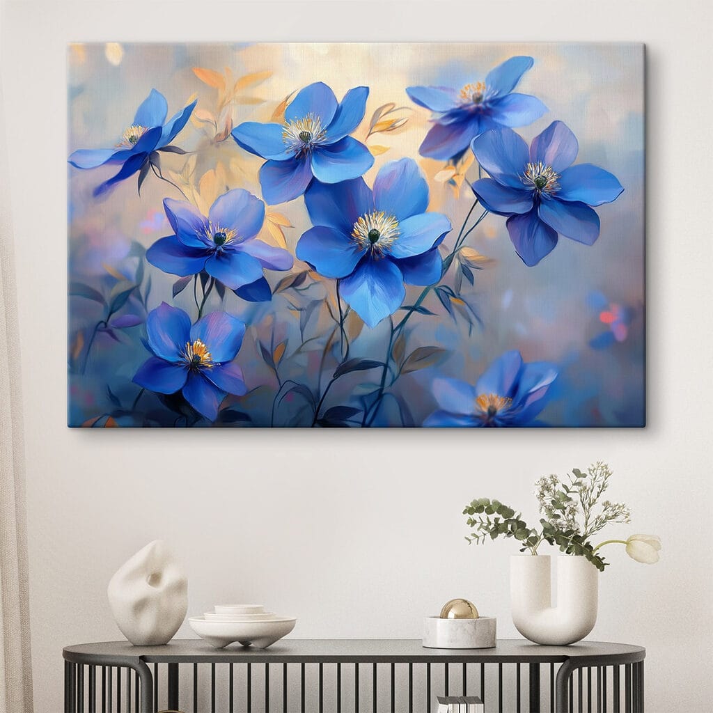 Blauwe bloemen, goudkleurige bladeren — interieur 2