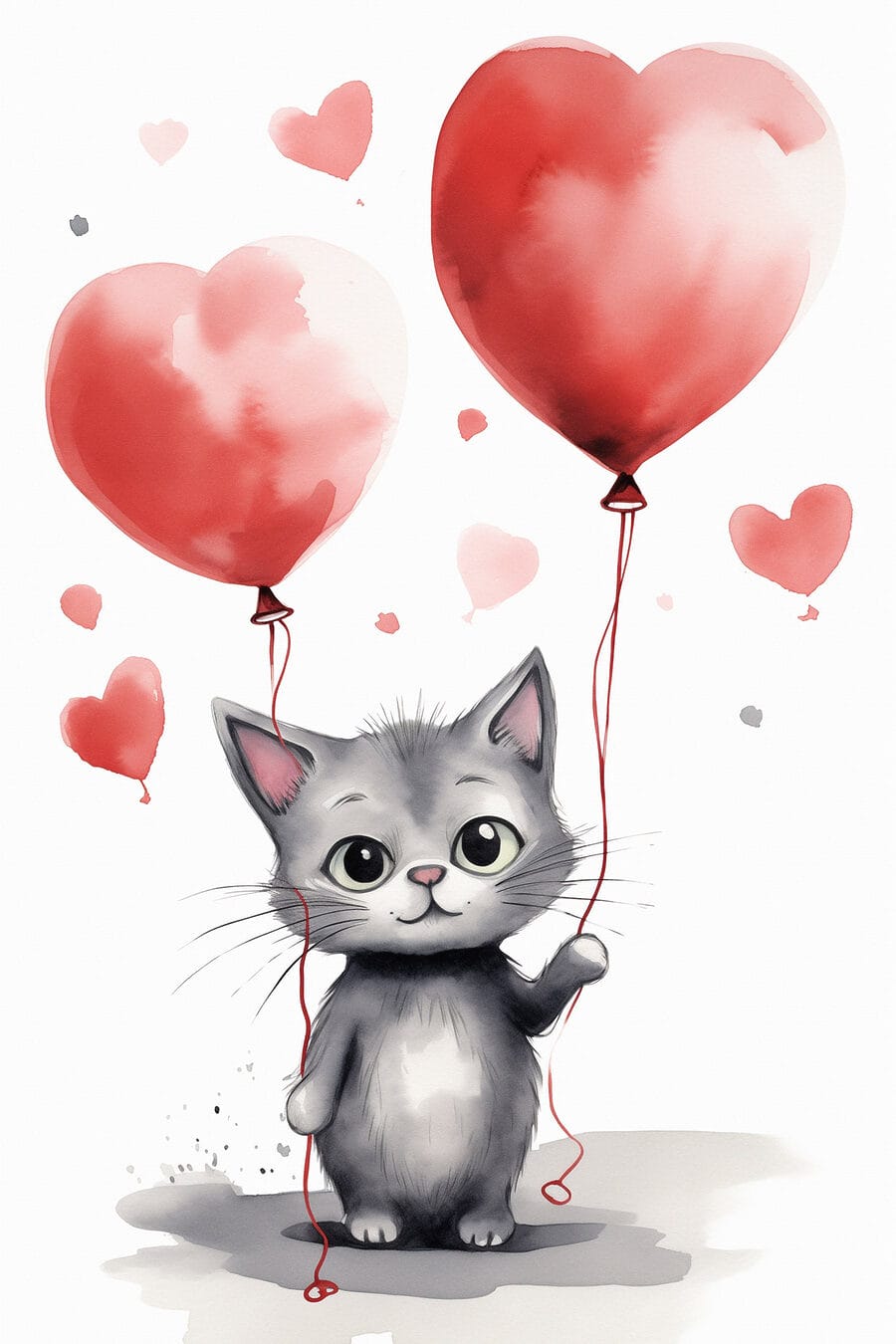 Katje met twee hartballonnen — volledig ontwerp