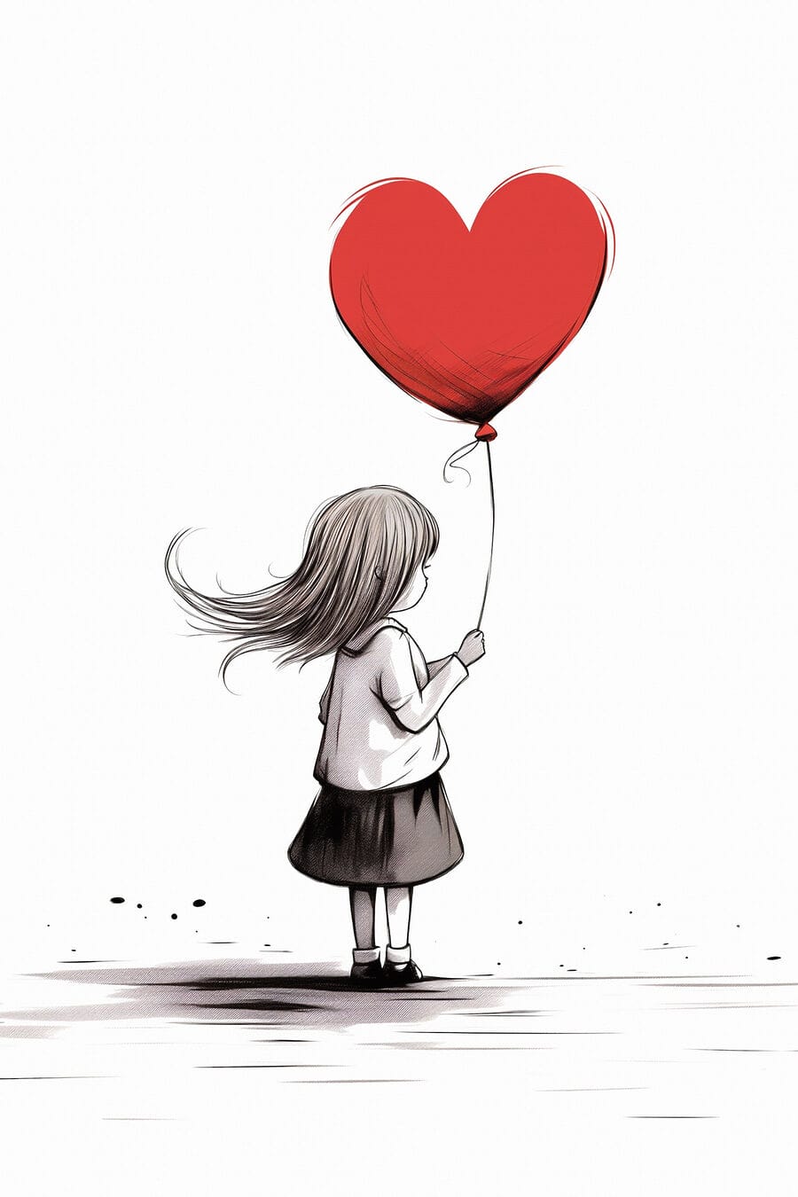 Meisje met rode hartballon — volledig ontwerp