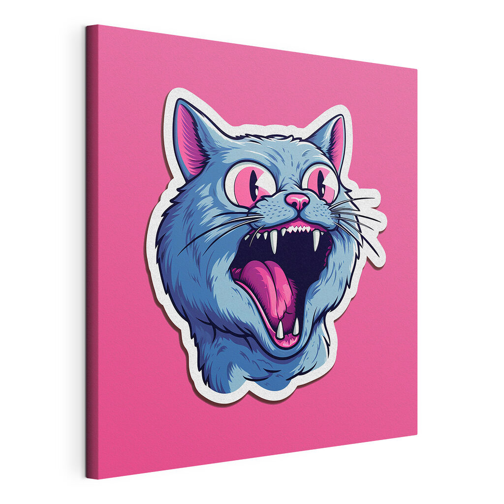 Kat met opengesperde bek, gespannen canvas met doorlopende rand