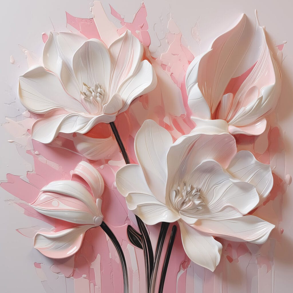 Witte bloemen op felroze — volledig ontwerp