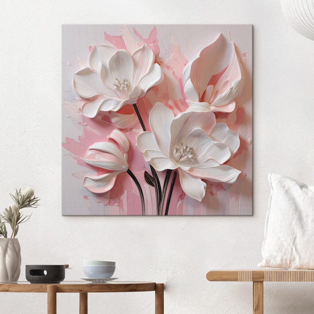 Witte bloemen op felroze — interieur 2