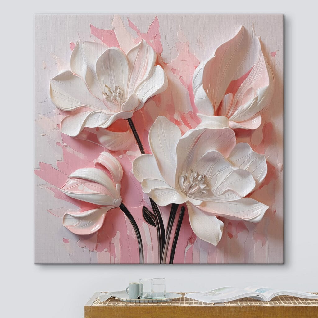 Witte bloemen op felroze — interieur 1