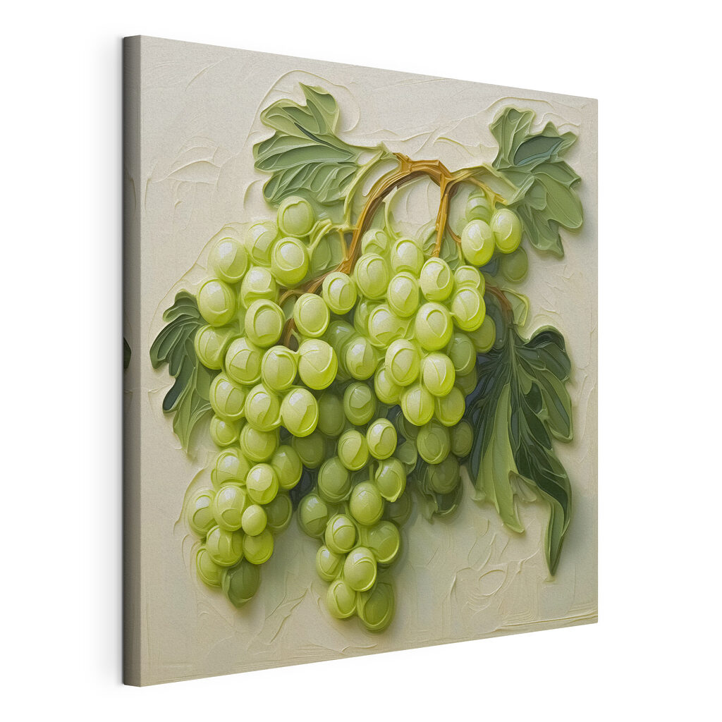 Groene druiven met bladkrullen, gespannen canvas met doorlopende rand