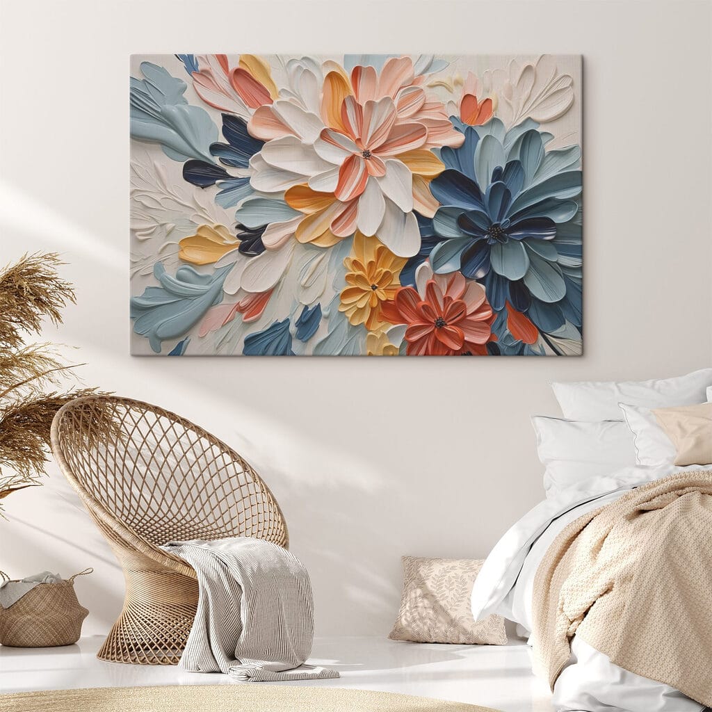 Bloemen, koraalrood en blauw — interieur 2