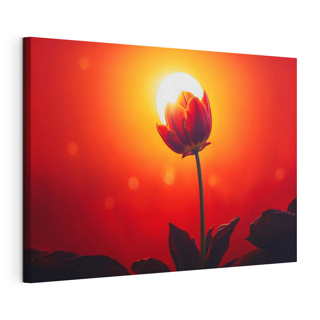 Rode tulp voor zonnegloed, gespannen canvas met doorlopende rand