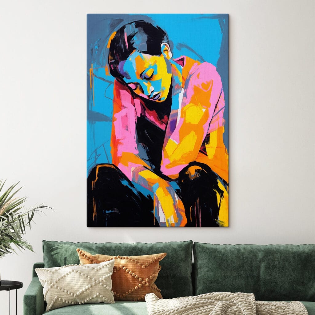 Zittende figuur in kleurvlakken — interieur 1