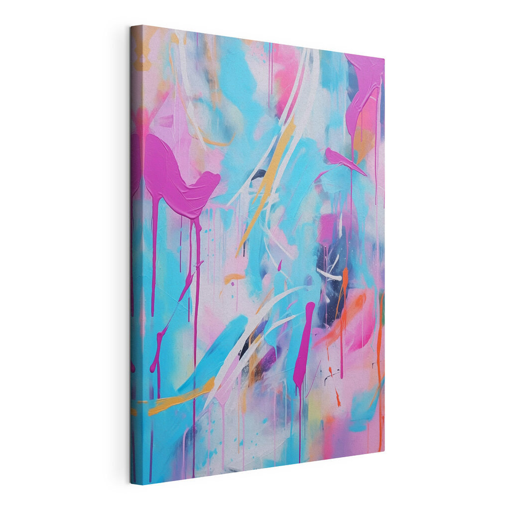 Roze strepen door turquoise, gespannen canvas met doorlopende rand