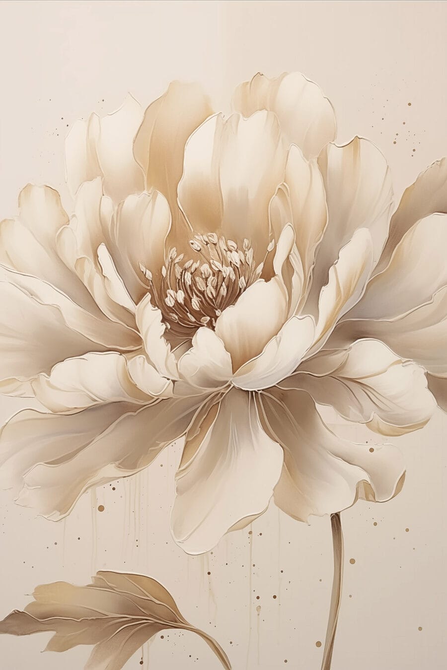 Beige pioen met inktsporen — volledig ontwerp