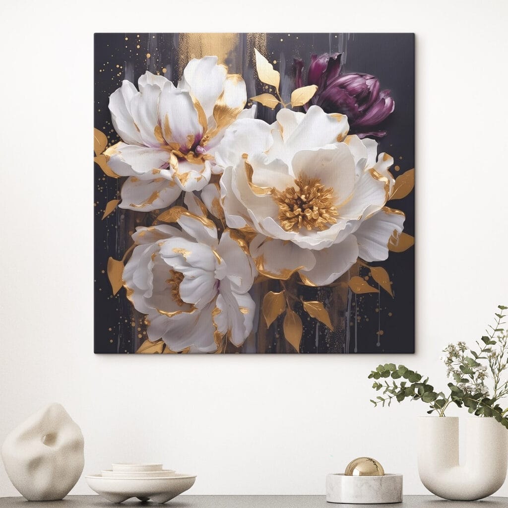 Witte bloei met wijnrood — interieur 2