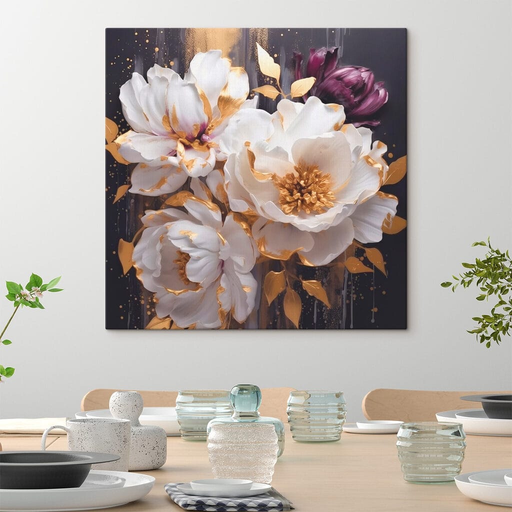 Witte bloei met wijnrood — interieur 1