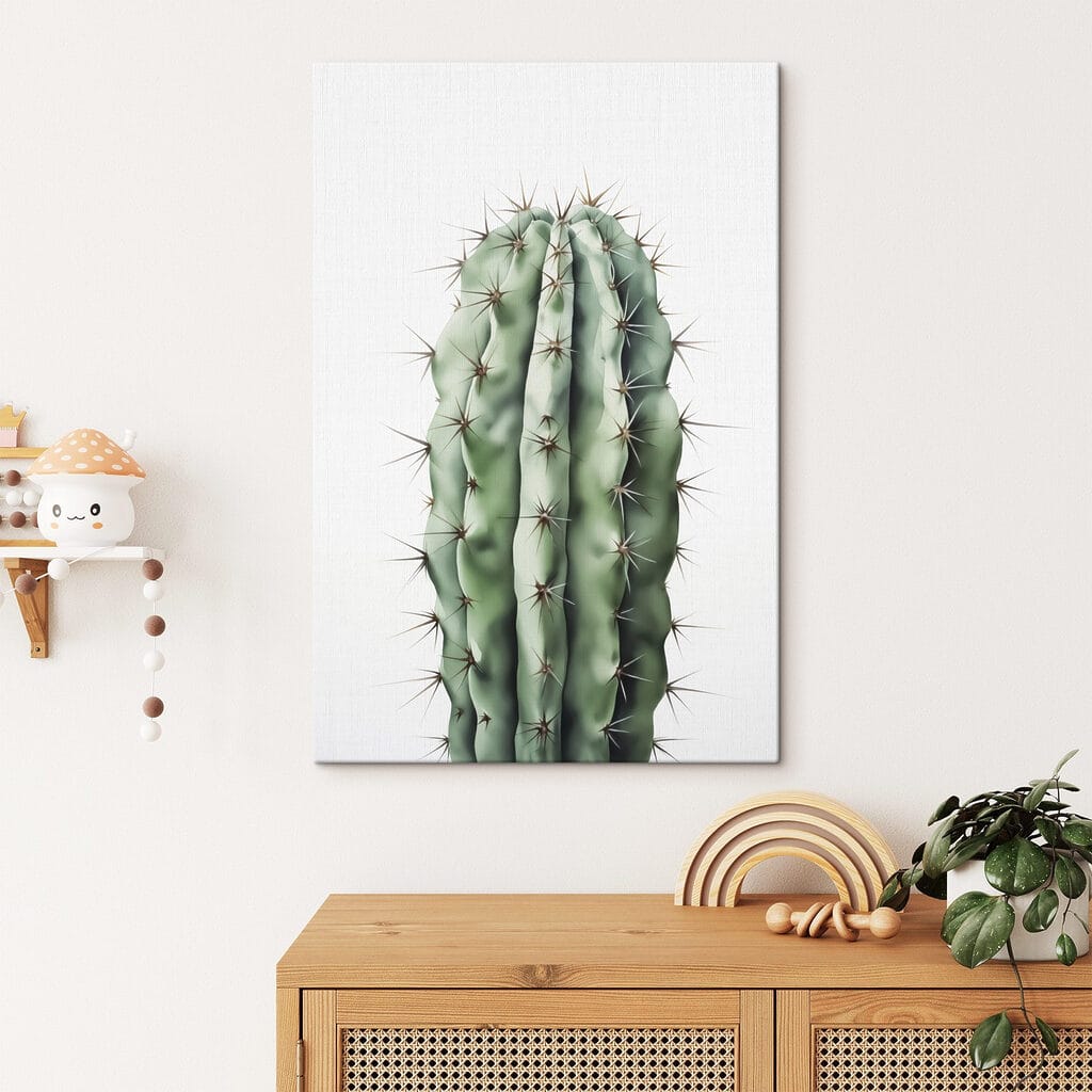 Groene zuilcactus op wit — interieur 1