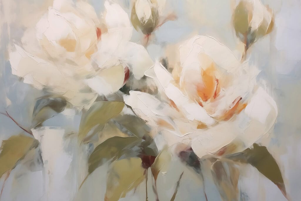 Roomwitte rozen in lichtstreken — volledig ontwerp