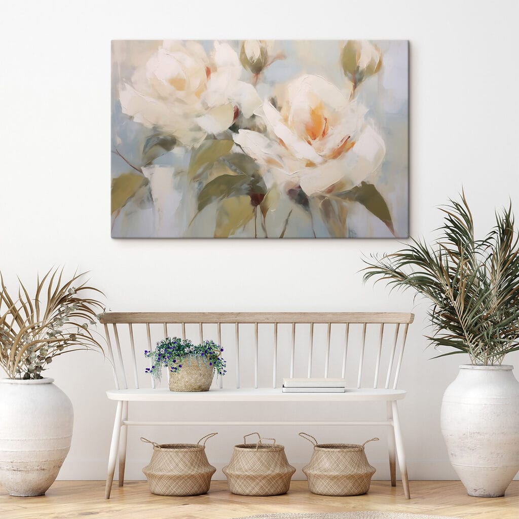 Roomwitte rozen in lichtstreken — interieur 2