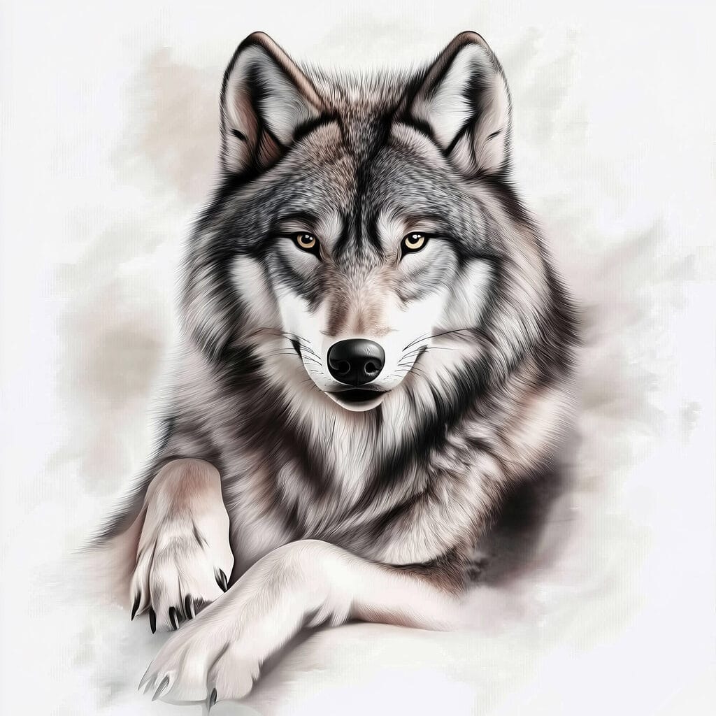 Wolf met uitgestrekte voorpoten — volledig ontwerp