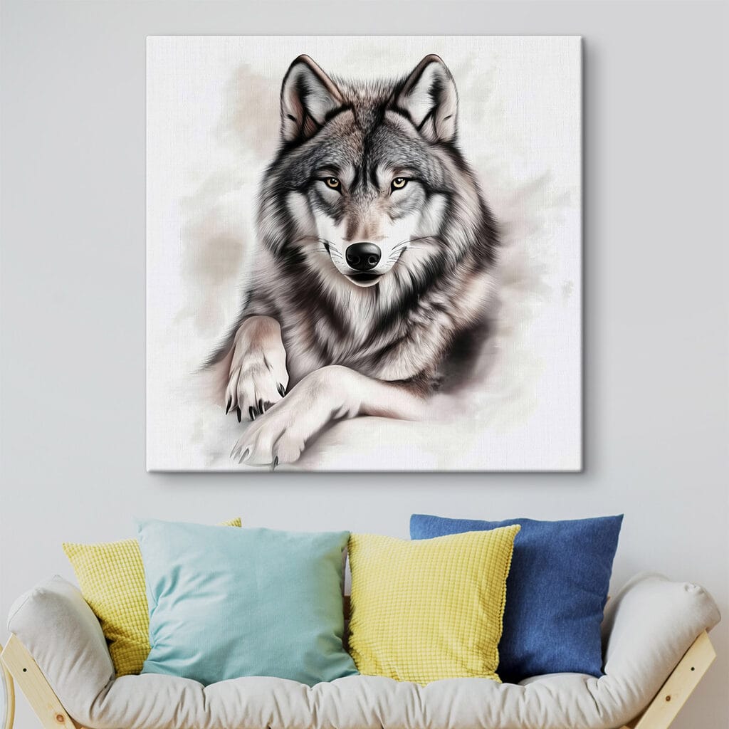 Wolf met uitgestrekte voorpoten — interieur 2