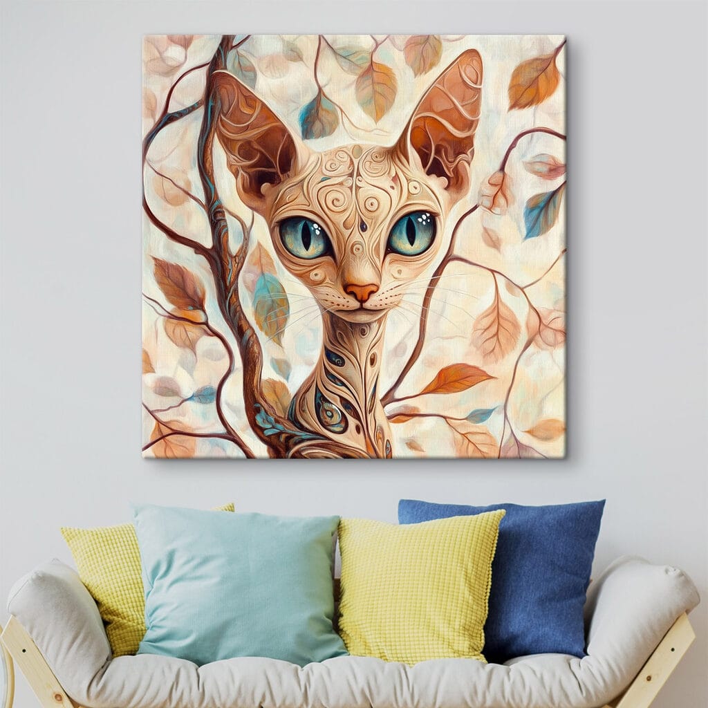 Sierlijke kat tussen herfstlijnen in een interieur