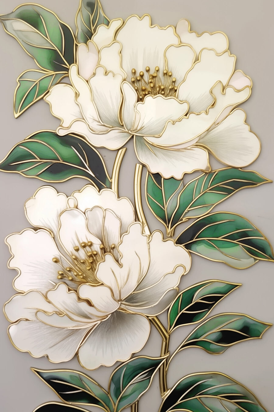 Roomwitte bloemen met goudomtrek — volledig ontwerp