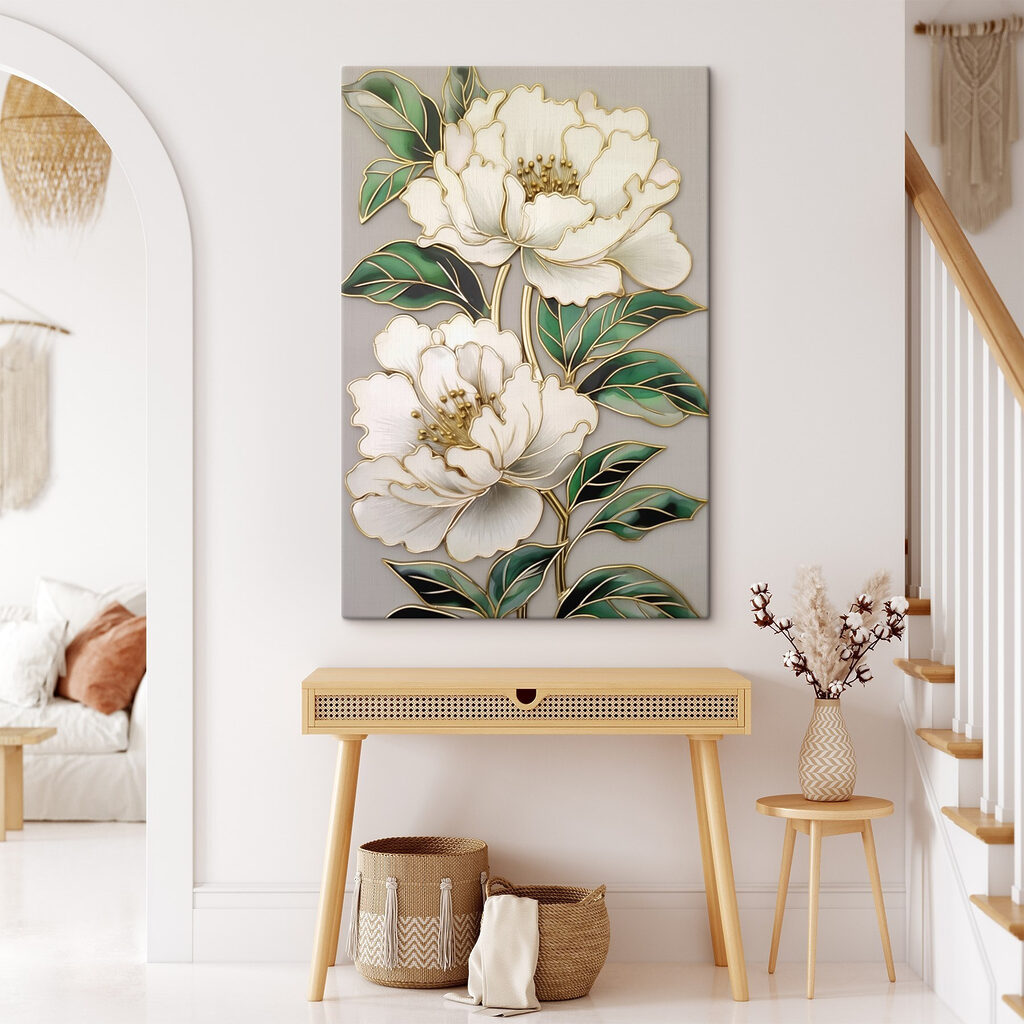 Roomwitte bloemen met goudomtrek — interieur 1